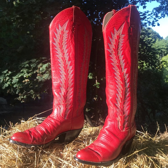 LARRY MAHAN VINTAGE 80s Tall Leather Cowboy Boots - Picture 3 of 16